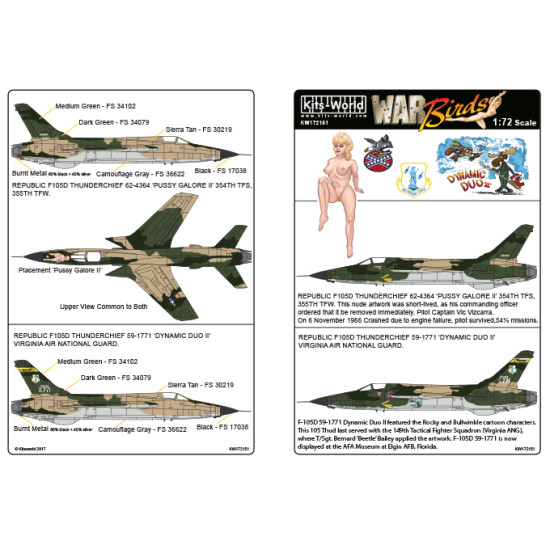 Kits World Kw172151 1/72 Decal For F-105d Thunderchief Pussy Galore Ii Dynamic Duo