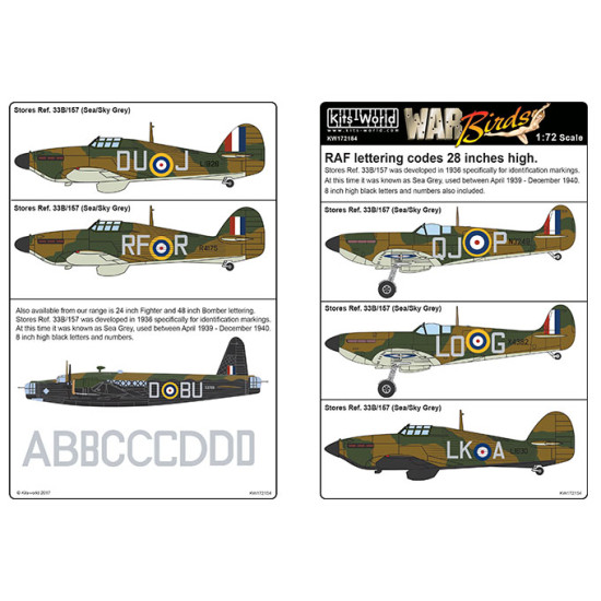 Kits World Kw172154 1/72 Decal For Stores Ref 33b/157 Raf Letter Codes 28 Inches High