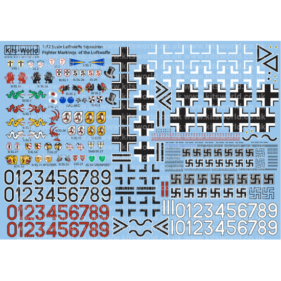 Kits World Kw172181 1/72 Decal For Squadron Fighter Markings Of The Luftwaffe