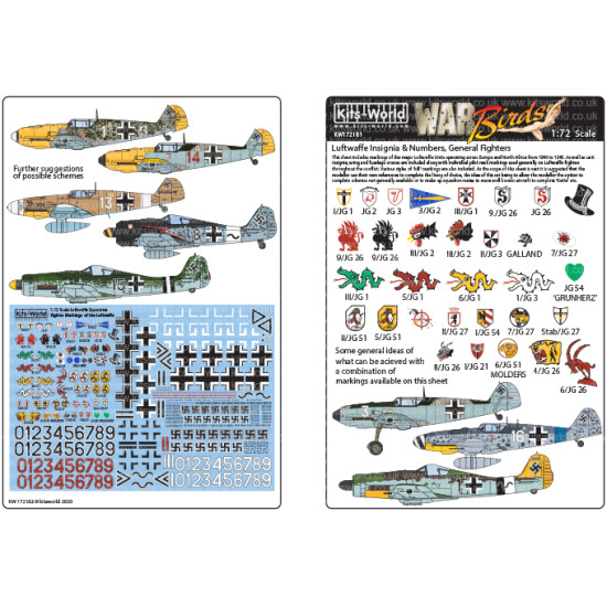 Kits World Kw172181 1/72 Decal For Squadron Fighter Markings Of The Luftwaffe