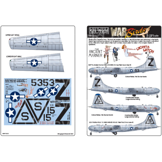 Kits World Kw172222 1/72 Decal For Boeing B-29 Superfortress Accessories Kit