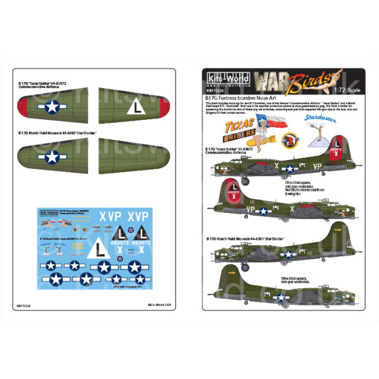 Kits World Kw172224 1/72 Decal For Boeing B-17g Flying Fortress Accessories Kit
