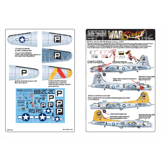 Kits World Kw172232 1/72 Decal For Boeing B-17g Flying Fortress Accessories Kit