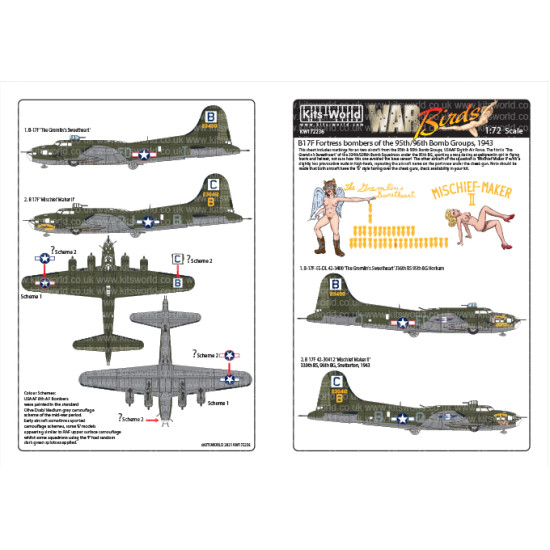 Kits World Kw172236 1/72 Decal For Boeing B-17f Flying Fortress Accessories Kit