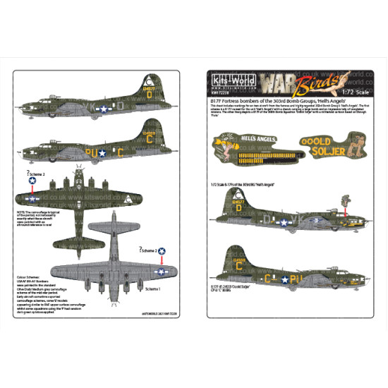 Kits World Kw172238 1/72 Decal For Boeing B-17f Flying Fortress Accessories Kit