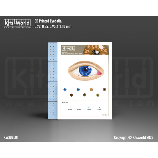 Kits World Kw3de001 Human Eyeballs 0.72mm 0.85mm 0.95mm 1.10mm 42 Pairs