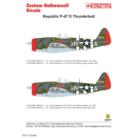 Techmod 32011 1/32 Decal For Republic P-47d Thunderbolt Accessories Kit