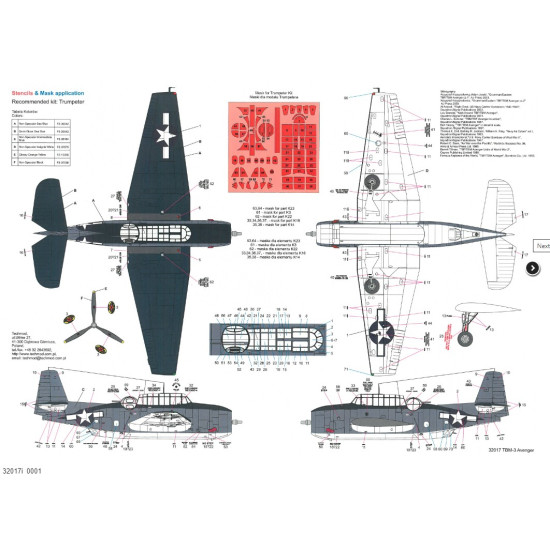 Techmod 32017 1/32 Decal For Avenger Tbm-3 Accessories Kit