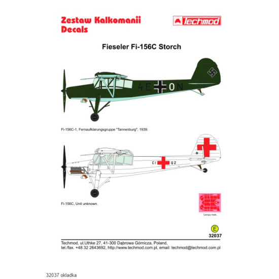 Techmod 32037 1/32 Decal For Fieseler Fi-156c Storch Accessories Kit