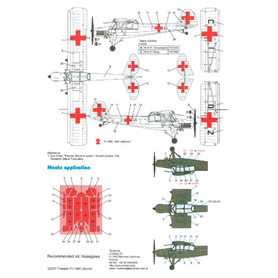 Techmod 32037 1/32 Decal For Fieseler Fi-156c Storch Accessories Kit