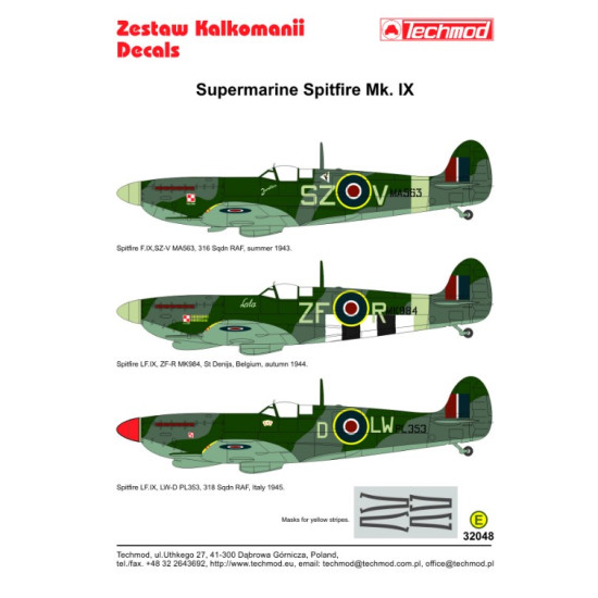 Techmod 32048 1/32 Decal For Spitfire Mk Ix German Ww Ii Accessories Kit