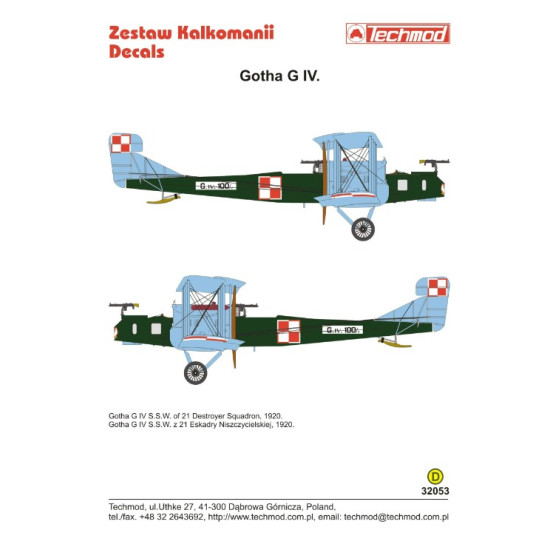 Techmod 32053 1/32 Decal For Gotha G Iv Accessories For Aircraft