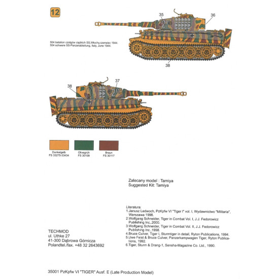 Techmod 35001 1/35 Decal For Pzkpfw Vi Tiger I Late Accessories For Model Kit