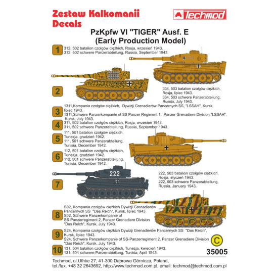 Techmod 35005 1/35 Decal For Pzkpfw Vi Tiger I Early Accessories For Model Kit