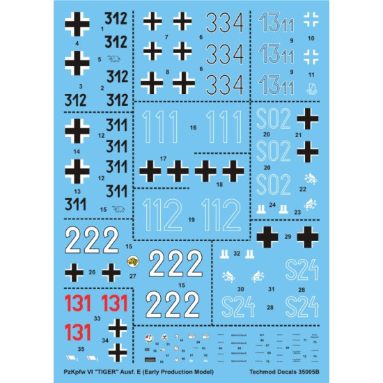 Techmod 35005 1/35 Decal For Pzkpfw Vi Tiger I Early Accessories For Model Kit