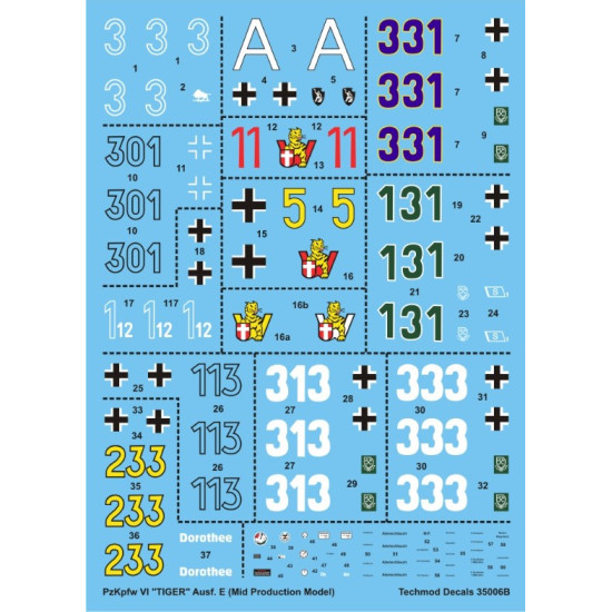 Techmod 35006 1/35 Decal For Pzkpfw Vi Tiger I Mid Accessories For Model Kit