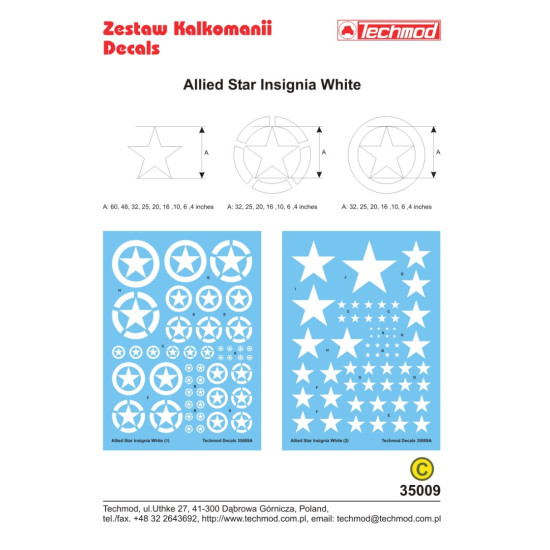 Techmod 35009 1/35 Decal For Allien Stars White Accessories For Model Kit