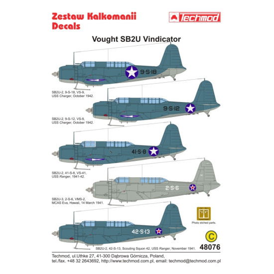 Techmod 48076 1/48 Decal For Vindicator Sb2-u Accessories For Aircraft