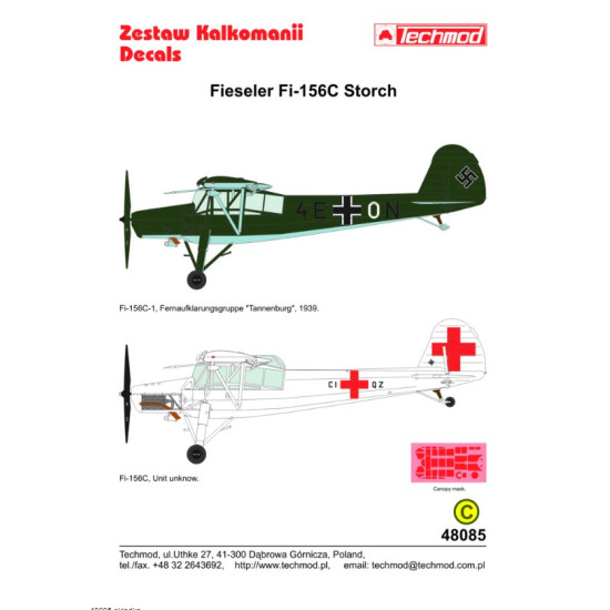 Techmod 48085 1/48 Decal For Fieseler Fi-156c Storch Accessories For Aircraft