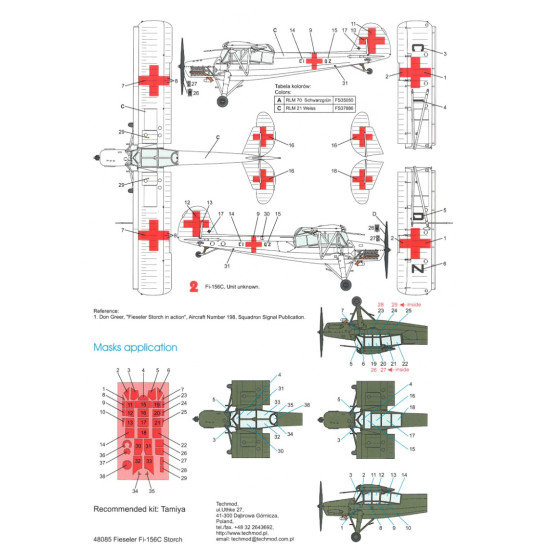 Techmod 48085 1/48 Decal For Fieseler Fi-156c Storch Accessories For Aircraft