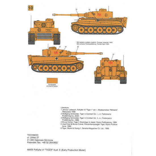 Techmod 48405 1/48 Decal For Pzkpfw Vi Tiger Early Accessories For Model Kit