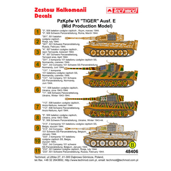 Techmod 48406 1/48 Decal For Pzkpfw Vi Tiger Late Accessories For Model Kit