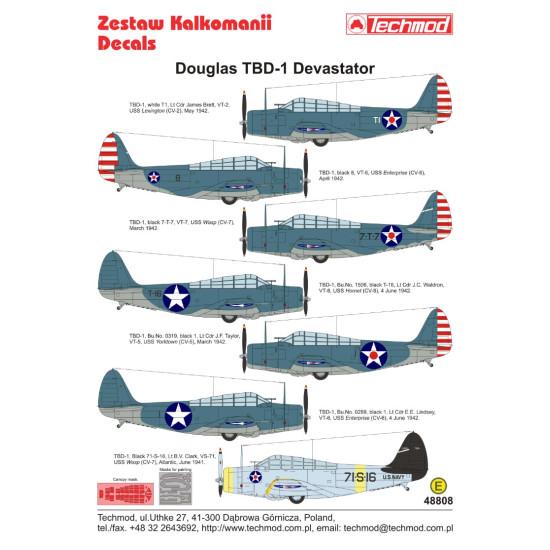 Techmod 48808 1/48 Decal For Tbd-1 Devastator Accessories For Aircraft