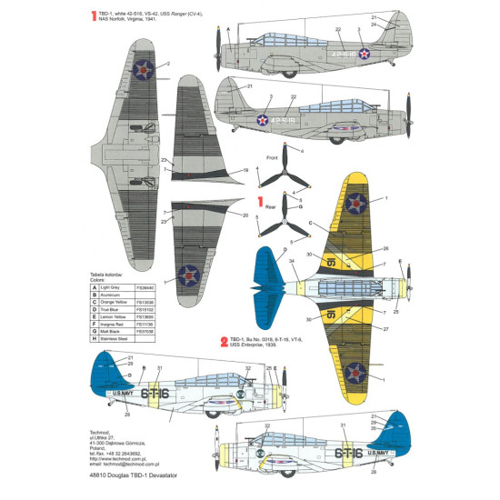 Techmod 48810 1/48 Decal For Tbd-1 Devastator Accessories For Aircraft