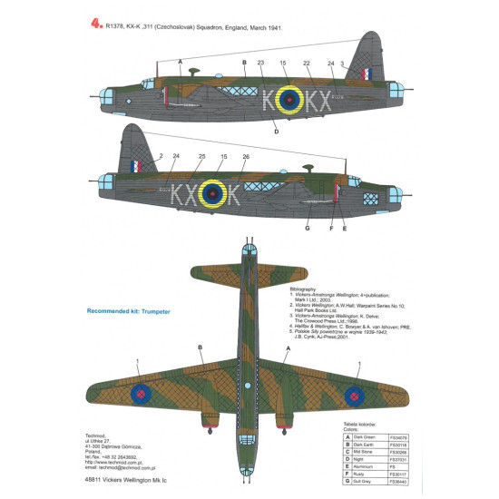 Techmod 48811 1/48 Decal For Wellington Mk Ic Accessories For Aircraft