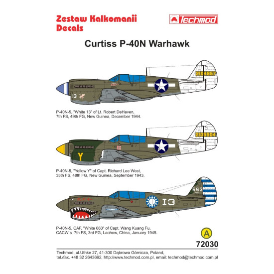 Techmod 72030 1/72 Decal For P-40n-5 Warhawk Accessories For Aircraft