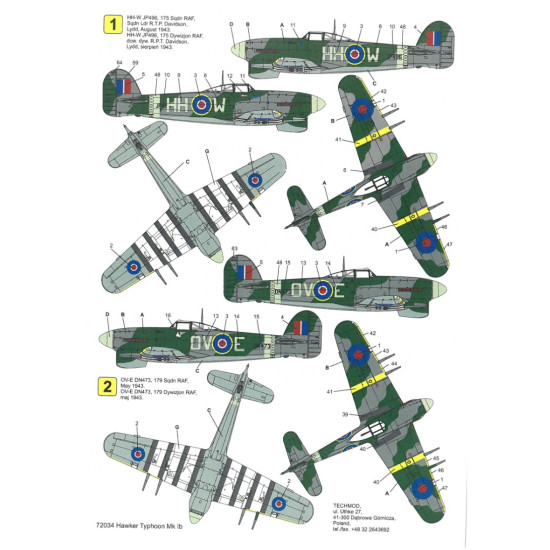 Techmod 72034 1/72 Decal For Hawker Typhoon Mk Ib Accessories For Aircraft