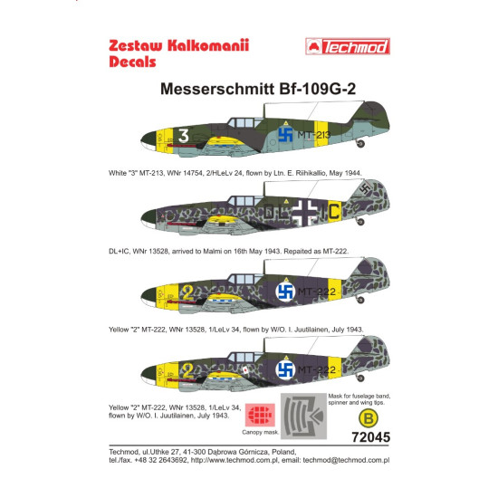 Techmod 72045 1/72 Decal For Messerschmitt Bf-109g-2 Accessories For Aircraft