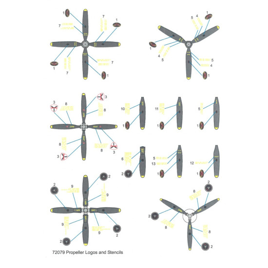 Techmod 72079 1/72 Decal Proppeller Stancils Accessories For Aircraft