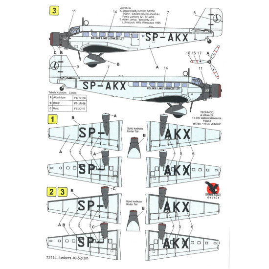 Techmod 72114 1/72 Decal For Junkers Ju-52 Pll Lot Accessories For Aircraft