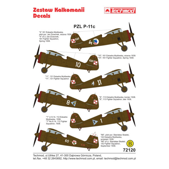 Techmod 72120 1/72 Decal For Pzl P-11c Accessories For Aircraft