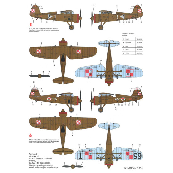 Techmod 72120 1/72 Decal For Pzl P-11c Accessories For Aircraft