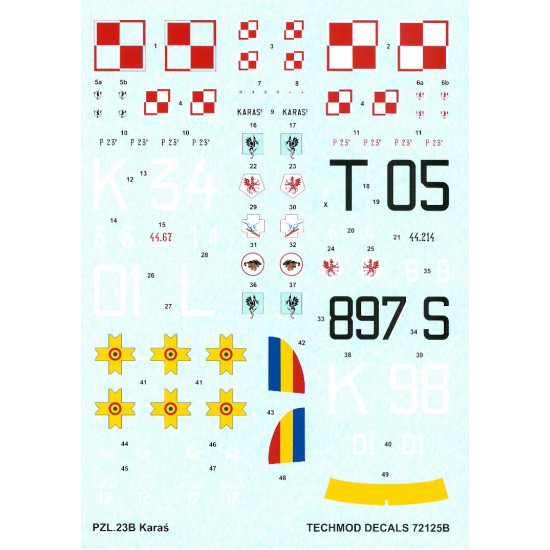 Techmod 72125 1/72 Decal For Pzl-23b Karas Accessories For Aircraft