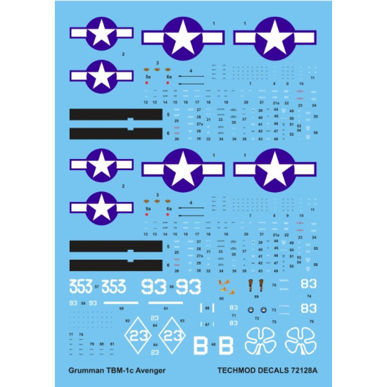 Techmod 72128 1/72 Decal For Avenger Tbm-1c Accessories For Aircraft