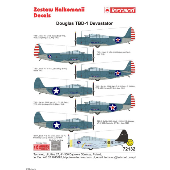 Techmod 72132 1/72 Decal For Tbd-1 Devastator Accessories For Aircraft