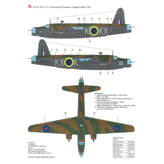 Techmod 72135 1/72 Decal For Wellington Mk Ic Accessories For Aircraft