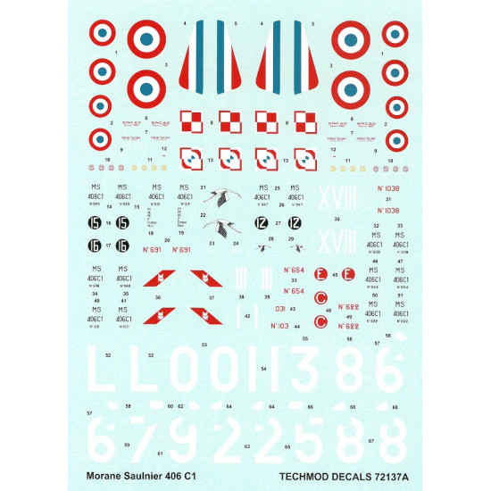 Techmod 72137 1/72 Decal For Morane Saulnier Ms 406c1 Accessories For Aircraft