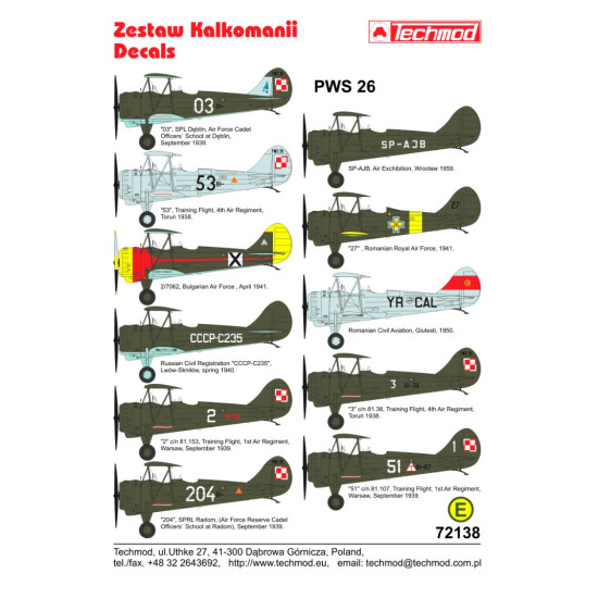 Techmod 72138 1/72 Decal For Pws-26 Accessories For Aircraft