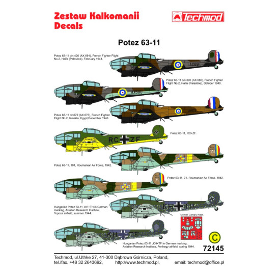 Techmod 72145 1/72 Decal For Potez 63-11 Accessories For Aircraft