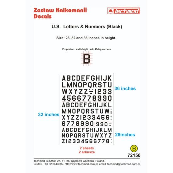Techmod 72150 1/72 Decal U.s. Letters And Numbers Black Accessories For Aircraft