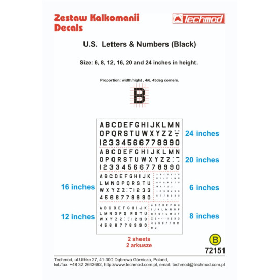 Techmod 72151 1/72 Decal U.s. Letters And Numbers Black Accessories For Aircraft