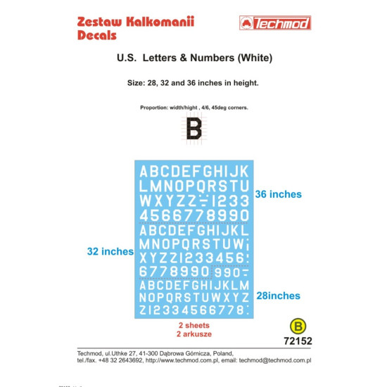 Techmod 72152 1/72 Decal U.s. Letters And Numbers White Accessories For Aircraft