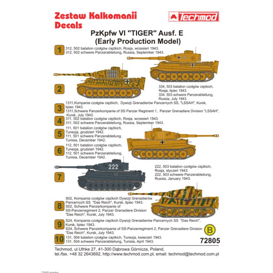 Techmod 72805 1/72 Decal For Pzkpfw Vi Tiger I Early Accessories For Model Kit