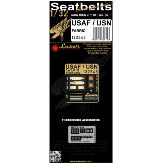 HGW 1/32 scale USAF / USN EARLY aircraft textile seatbelts - 132645 HGW 1/32 scale USAF / USN EARLY aircraft textile seatbelts - 132645