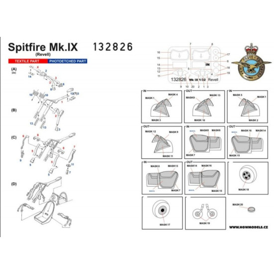 Hgw 132826 1/32 Seatbelts And Mask For Spitfire Mk.ix Revell Basic Line