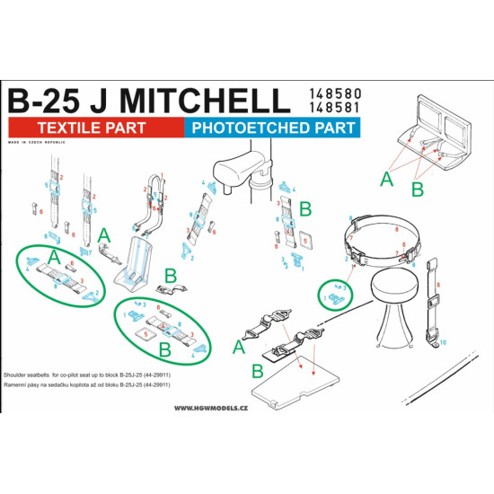 Hgw 148580 1/48 Seatbelts For B-25j Mitchell White Accessories For Aircraft